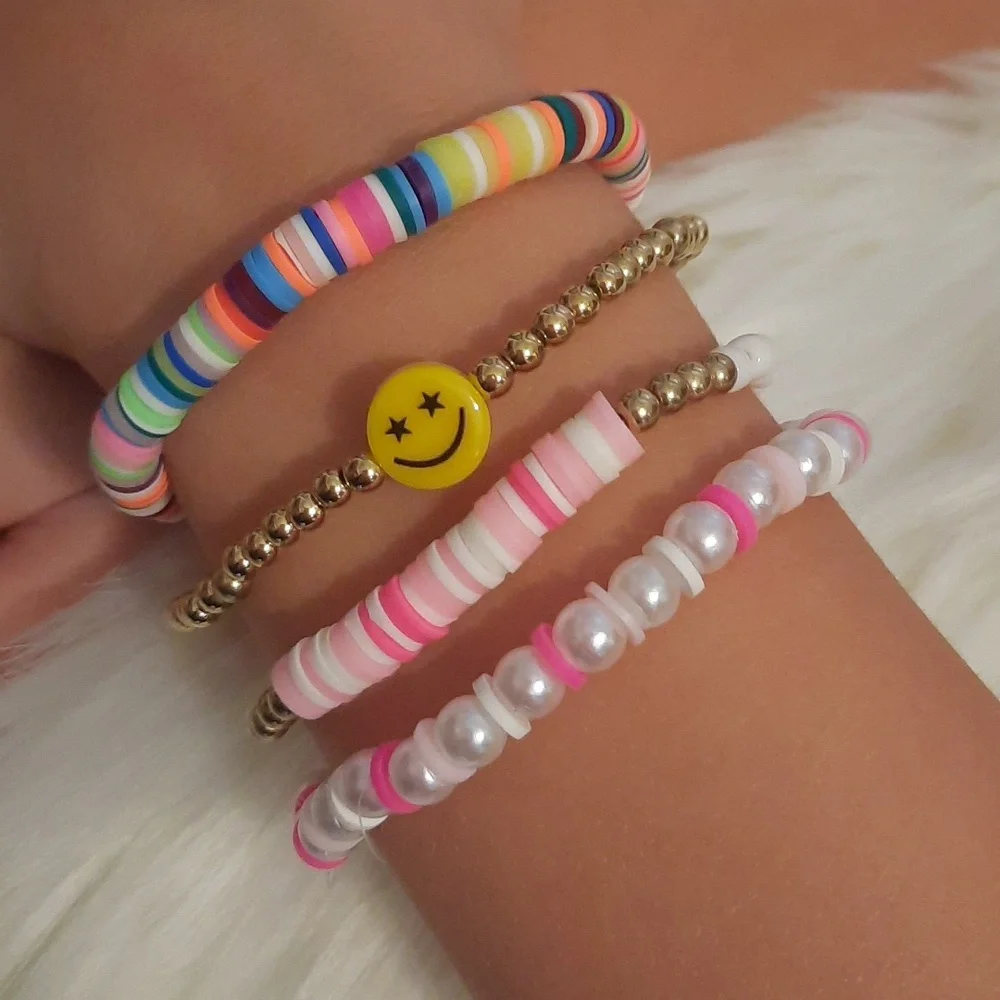 Kids Charm Bracelets-Clay beads-4 pcs